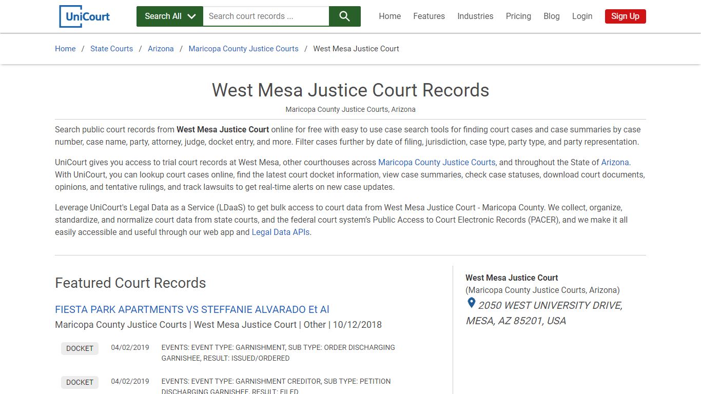 West Mesa Justice Court Records | Maricopa | UniCourt